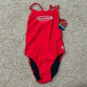 NWT TYR Life Guard Diamondfit Red One Piece Women Swim Size 38